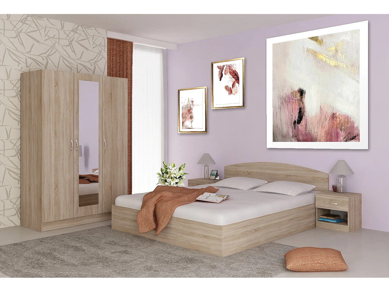 Camera matrimoniale da letto 160x200 completa effetto legno sonoma CMG41