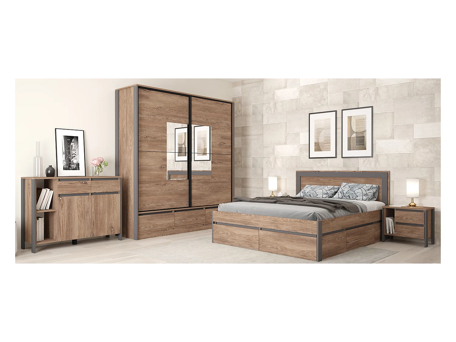 Camera da letto completa moderna marrone e antracite CMG46