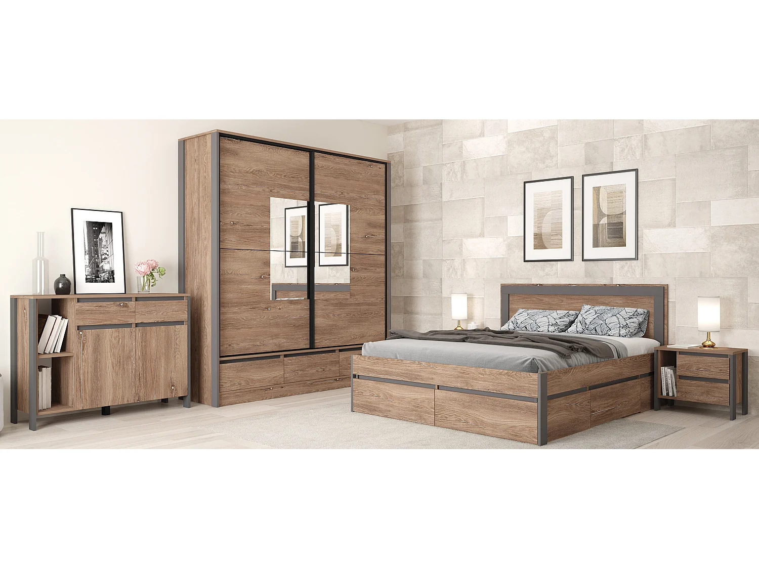 Camera da letto completa moderna marrone e antracite CMG46