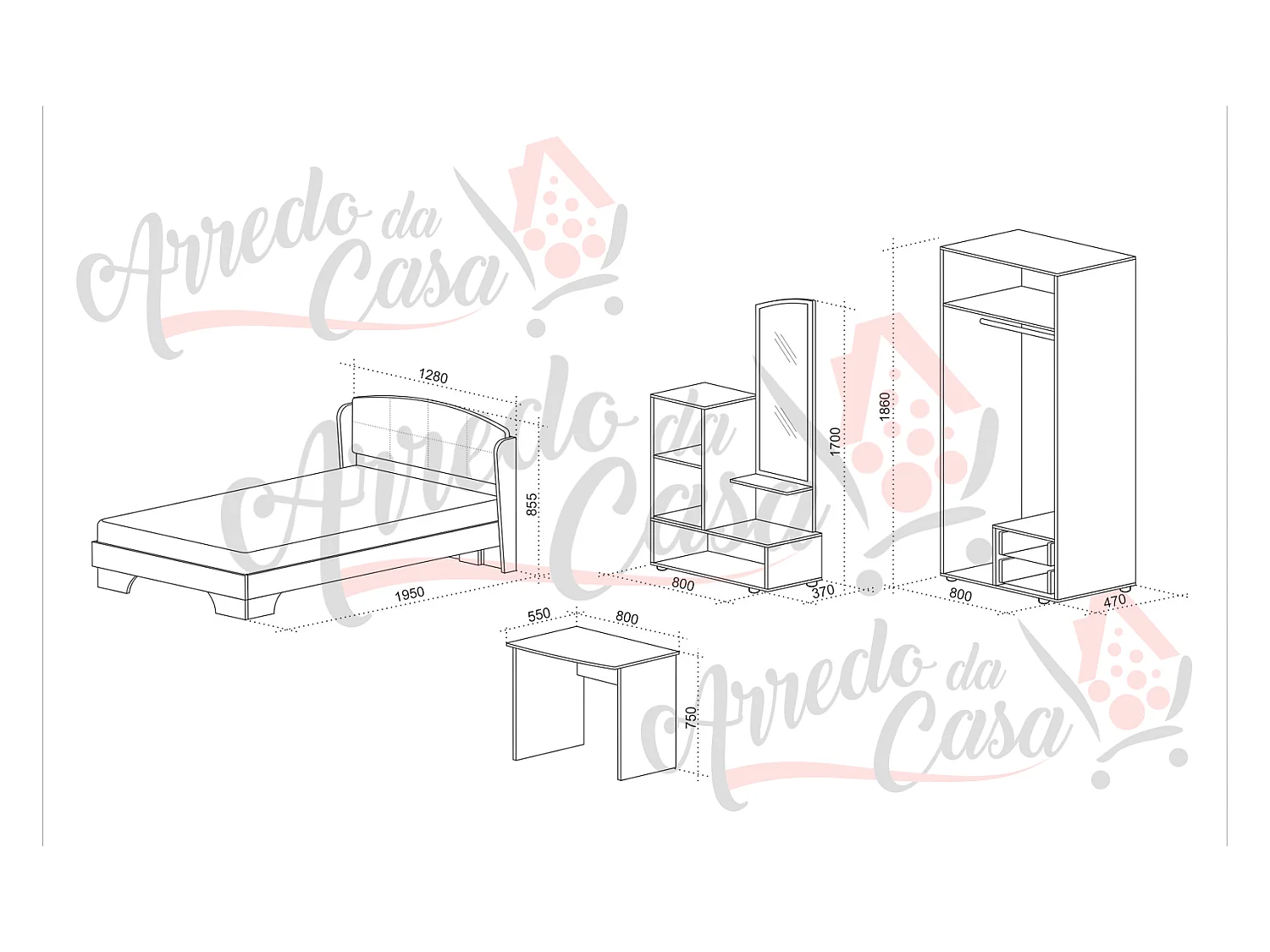 Cameretta moderna per ragazza bianca e rosa CCU3