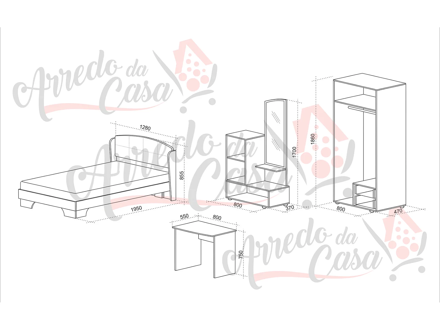 Cameretta moderna per ragazza bianca e rosa CCU3