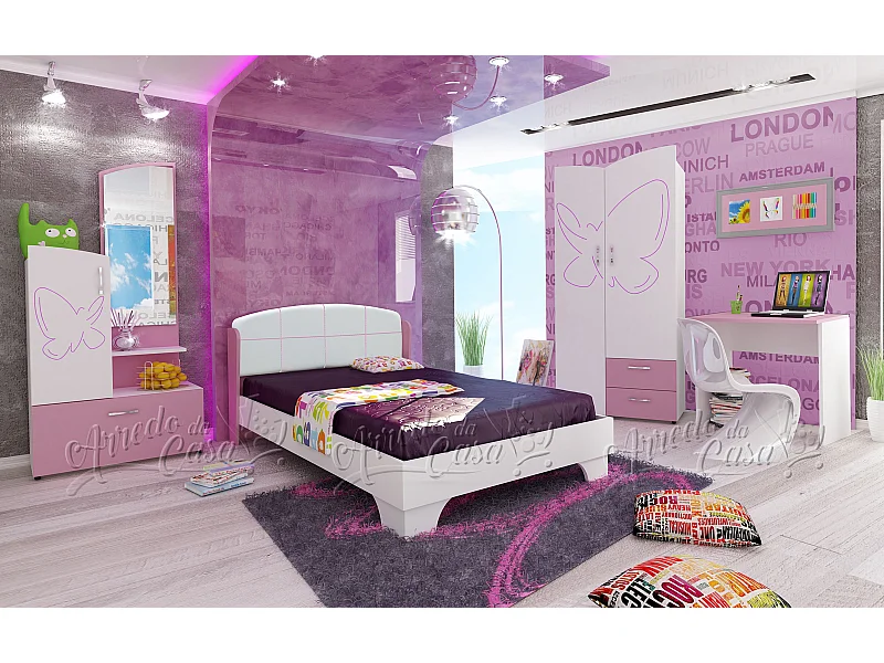 Cameretta moderna per ragazza bianca e rosa CCU3