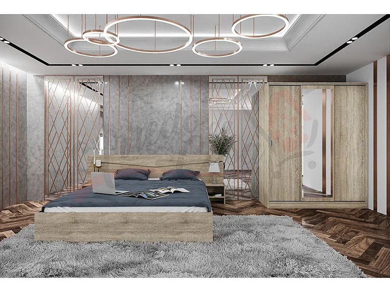 Camera da letto con letto e armadio sonoma CDLI34