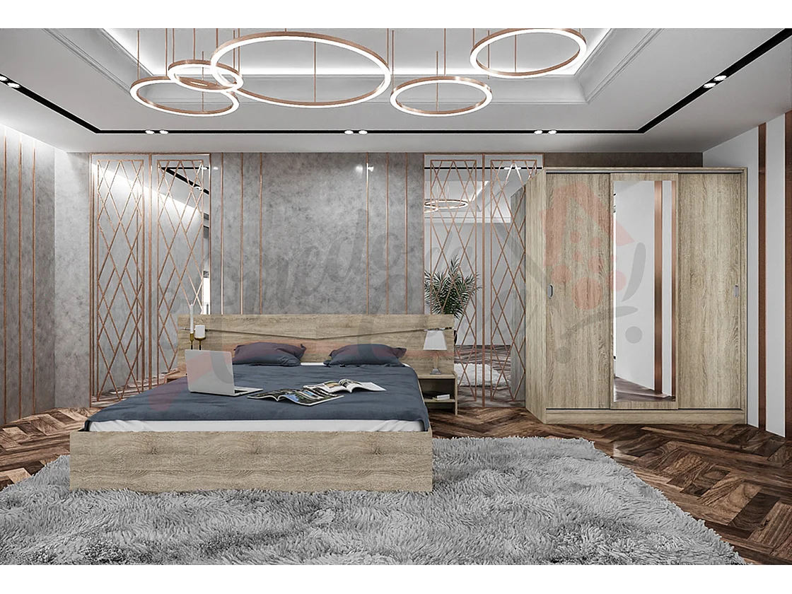 Camera da letto con letto e armadio sonoma CDLI34