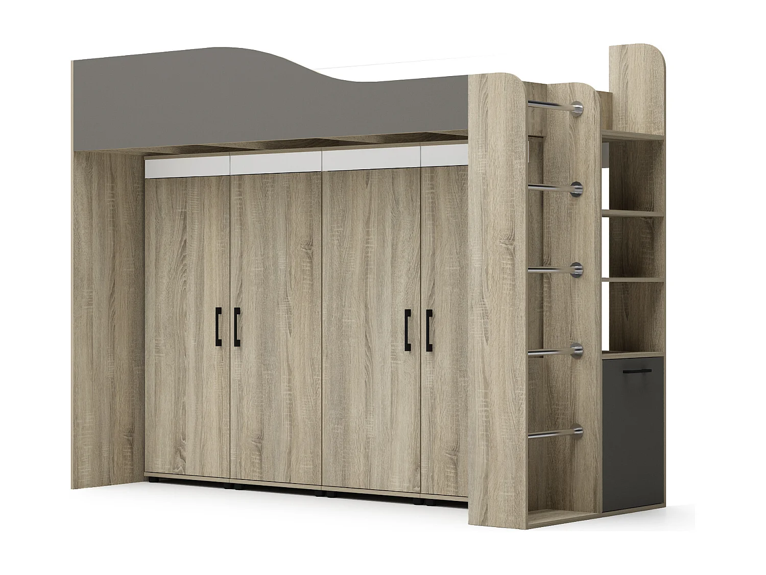 Cameretta moderna a soppalco con armadio 96x180x232 cm rovere, antracite e bianco CBG18