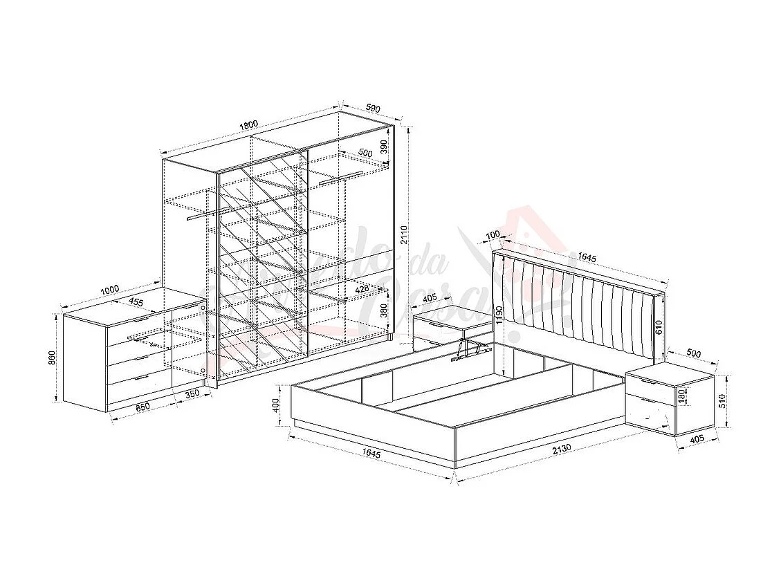 Camera da letto completa legno e antracite CDLI36