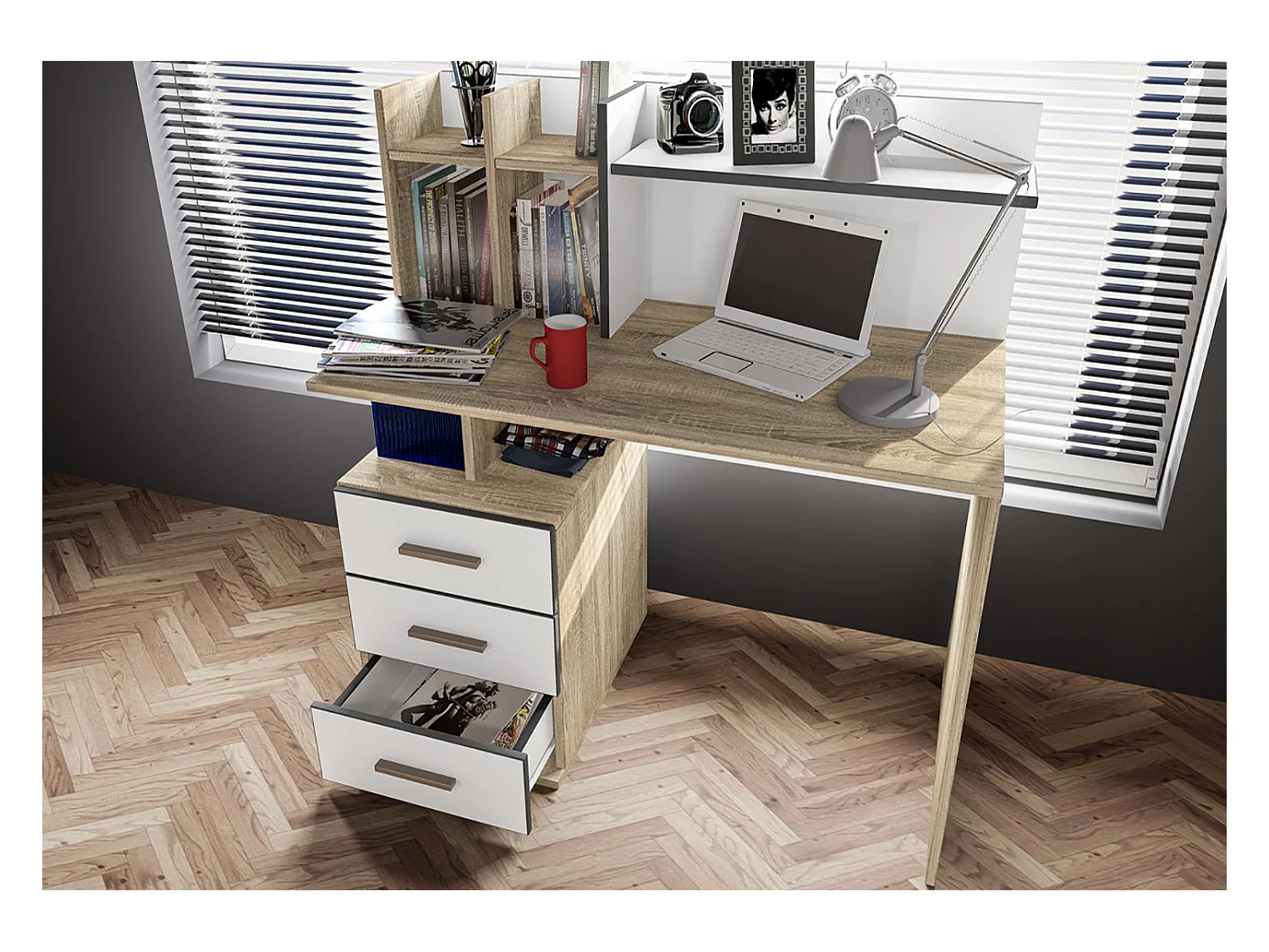 Cameretta completa con letto contenitore rovere e bianco opaco CCI15