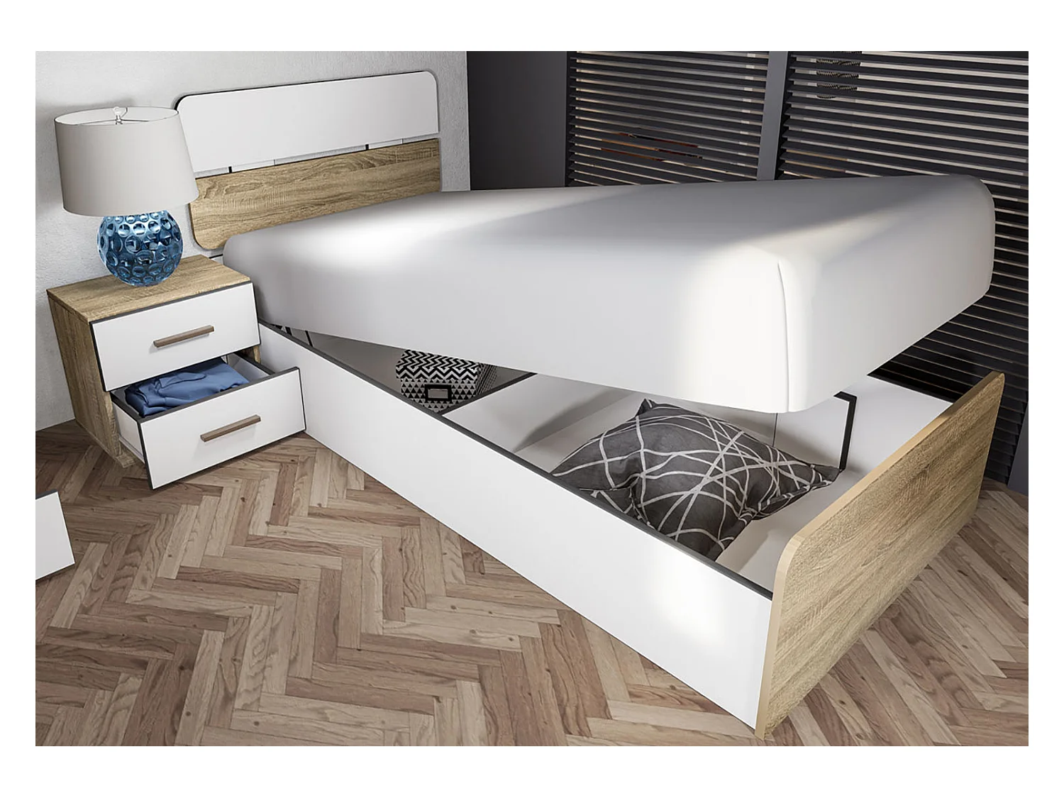 Cameretta completa con letto contenitore rovere e bianco opaco CCI15