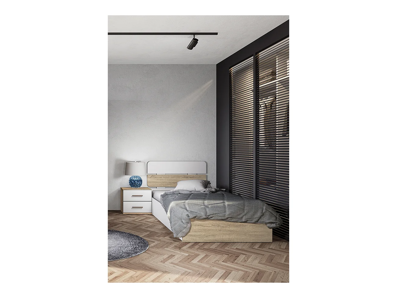 Cameretta completa con letto contenitore rovere e bianco opaco CCI15