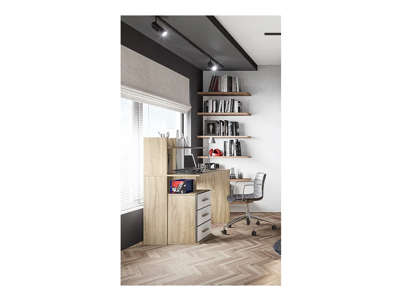 Cameretta completa con letto contenitore rovere e bianco opaco CCI15