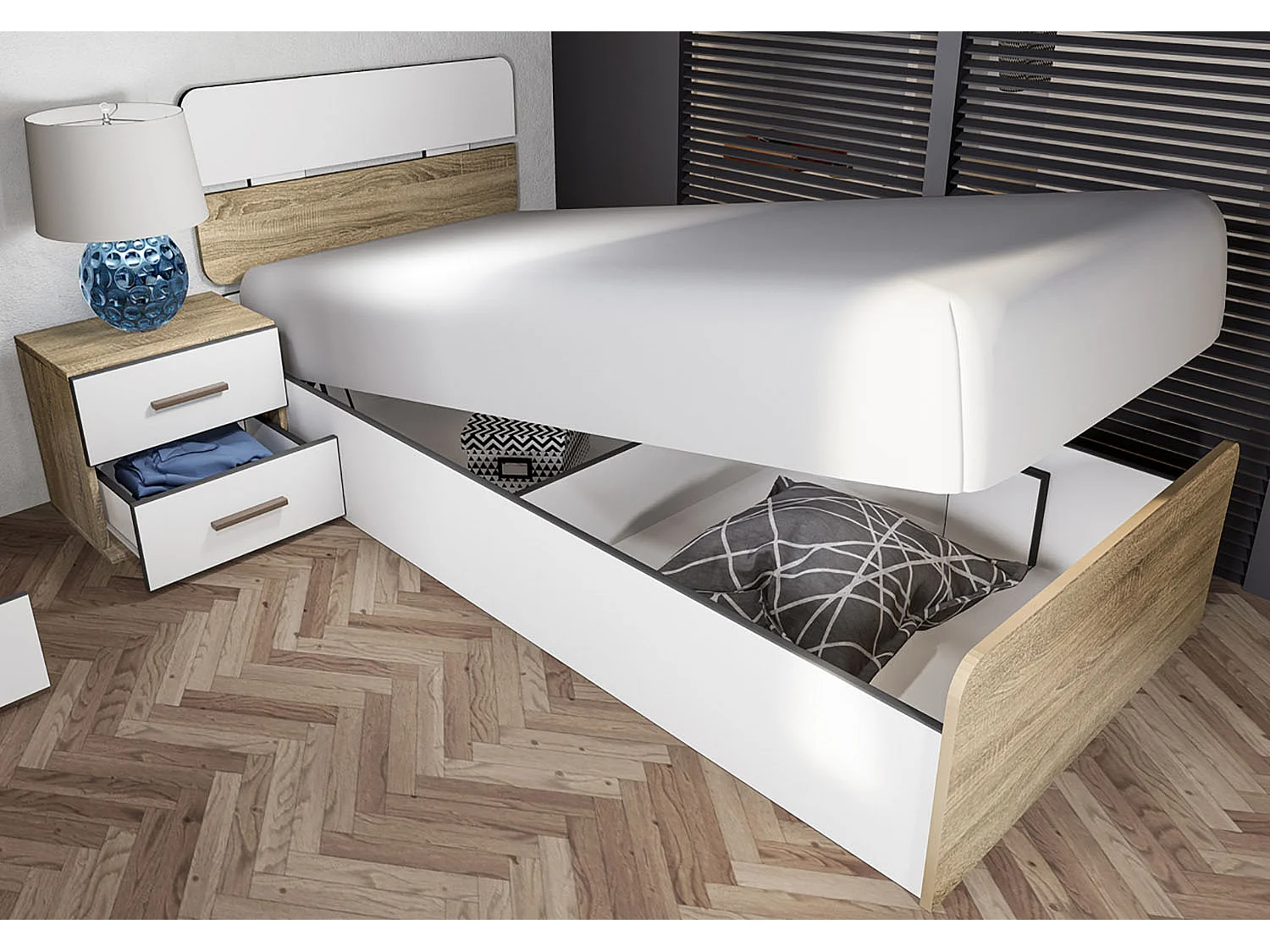 Cameretta completa con letto contenitore rovere e bianco opaco CCI15