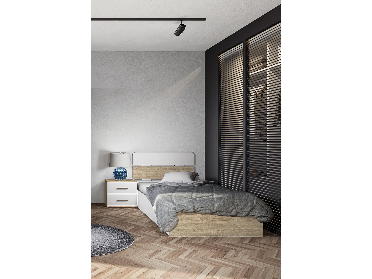 Cameretta completa con letto contenitore rovere e bianco opaco CCI15