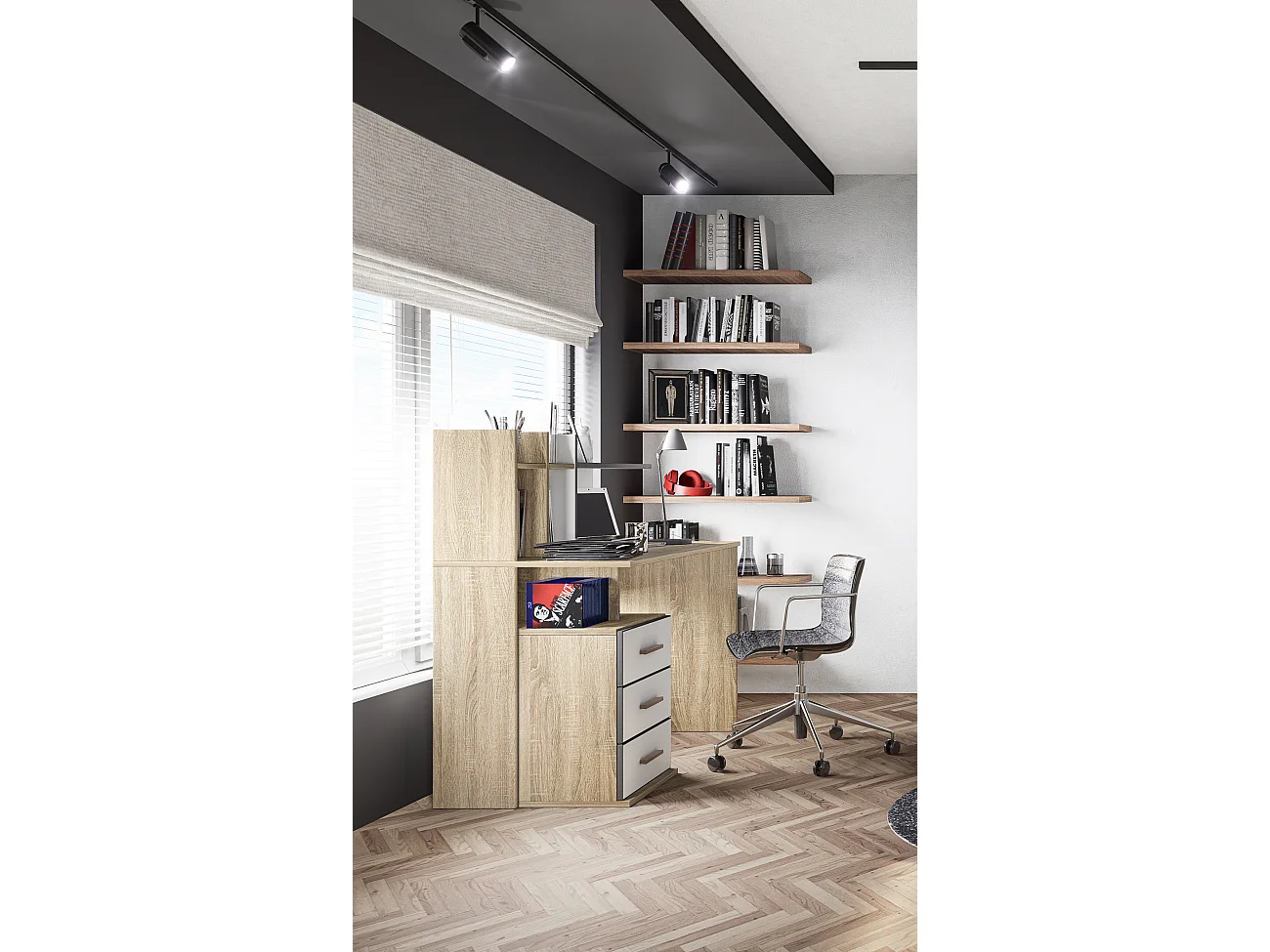 Cameretta completa con letto contenitore rovere e bianco opaco CCI15