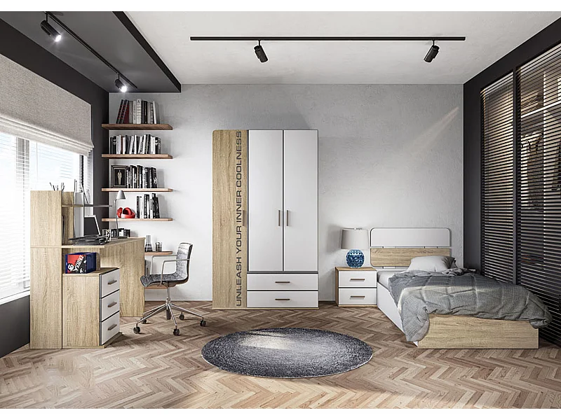 Cameretta completa con letto contenitore rovere e bianco opaco CCI15