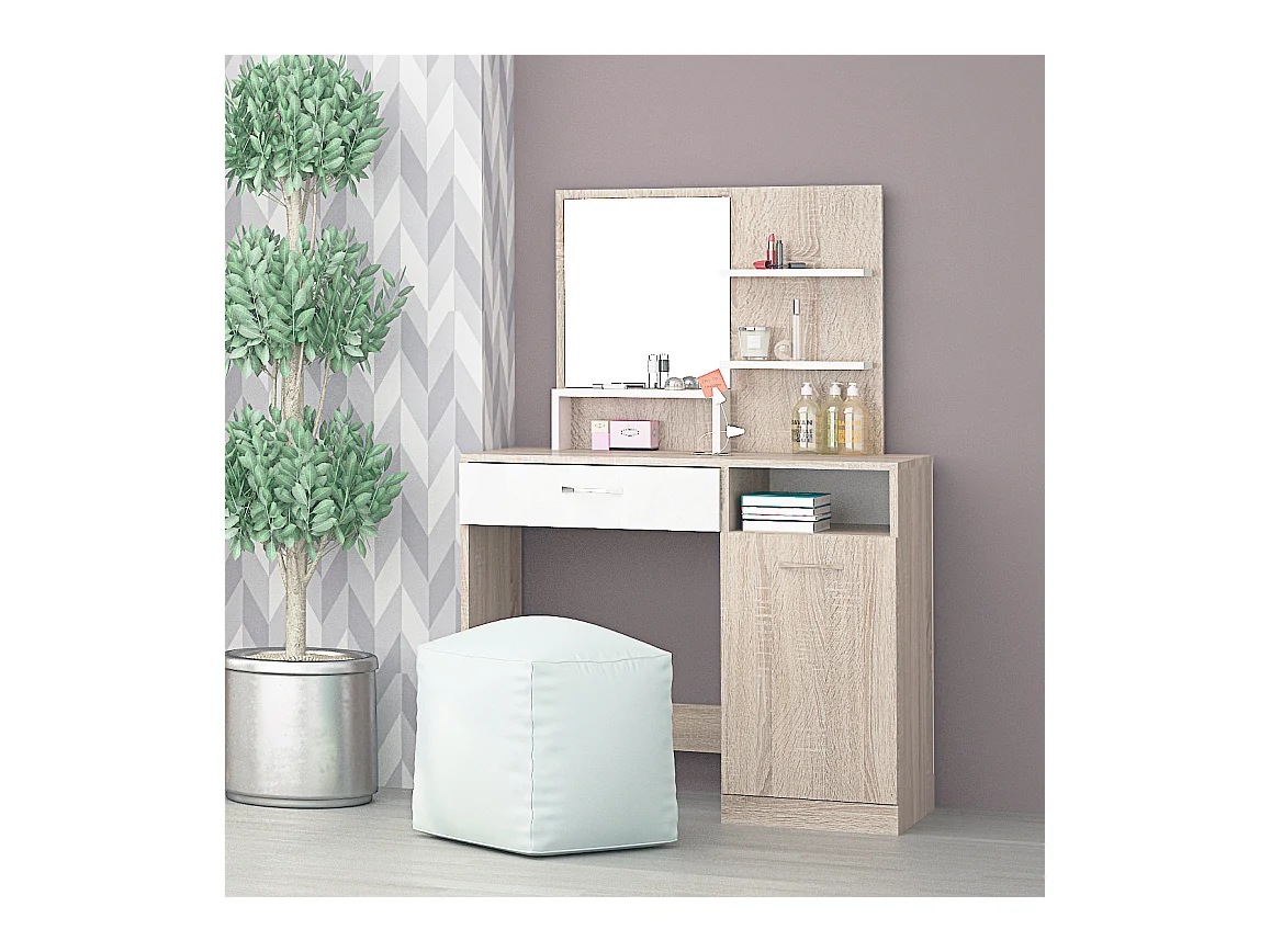 Cameretta completa con letto a una piazza e mezza 120x190 cm rovere chiaro e bianco lucido CBG17