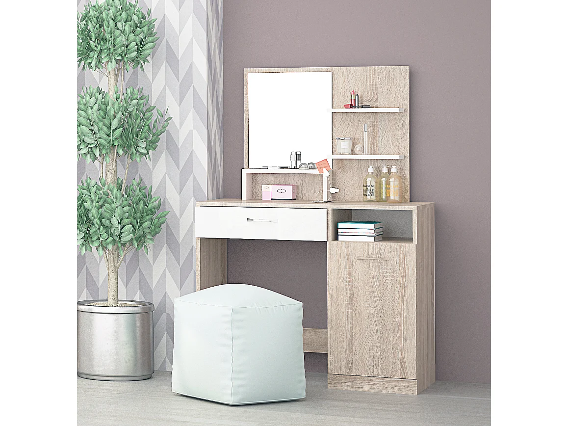 Cameretta completa con letto a una piazza e mezza 120x190 cm rovere chiaro e bianco lucido CBG17