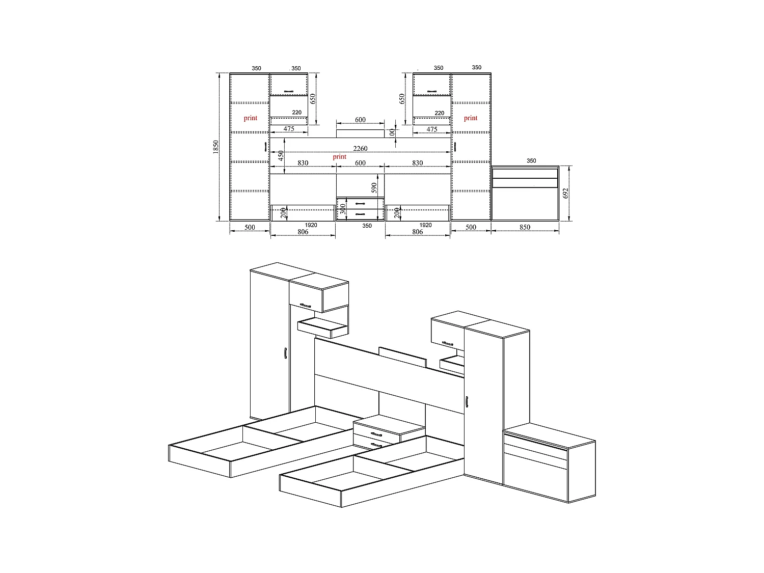 Cameretta 2 letti completa per ragazzi CCI5010