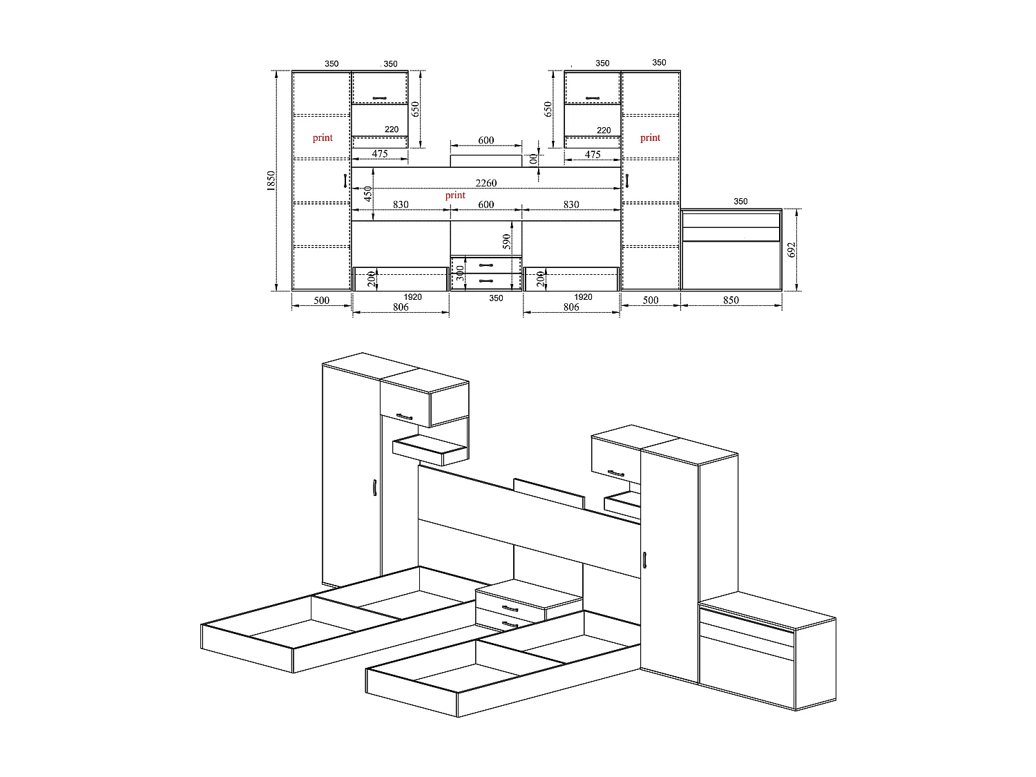 Cameretta 2 letti completa per ragazzi CCI5010