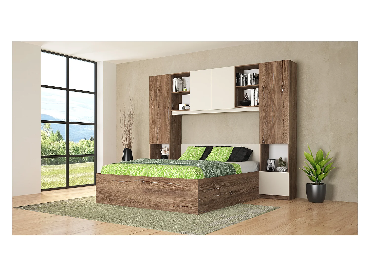 Camera da letto a ponte 254x200 cm marrone e beige CMG49