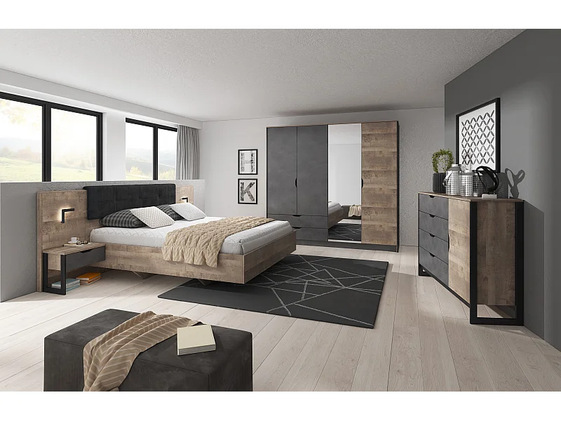 Camera da letto matrimoniale completa moderna marrone e nero CDLLK2