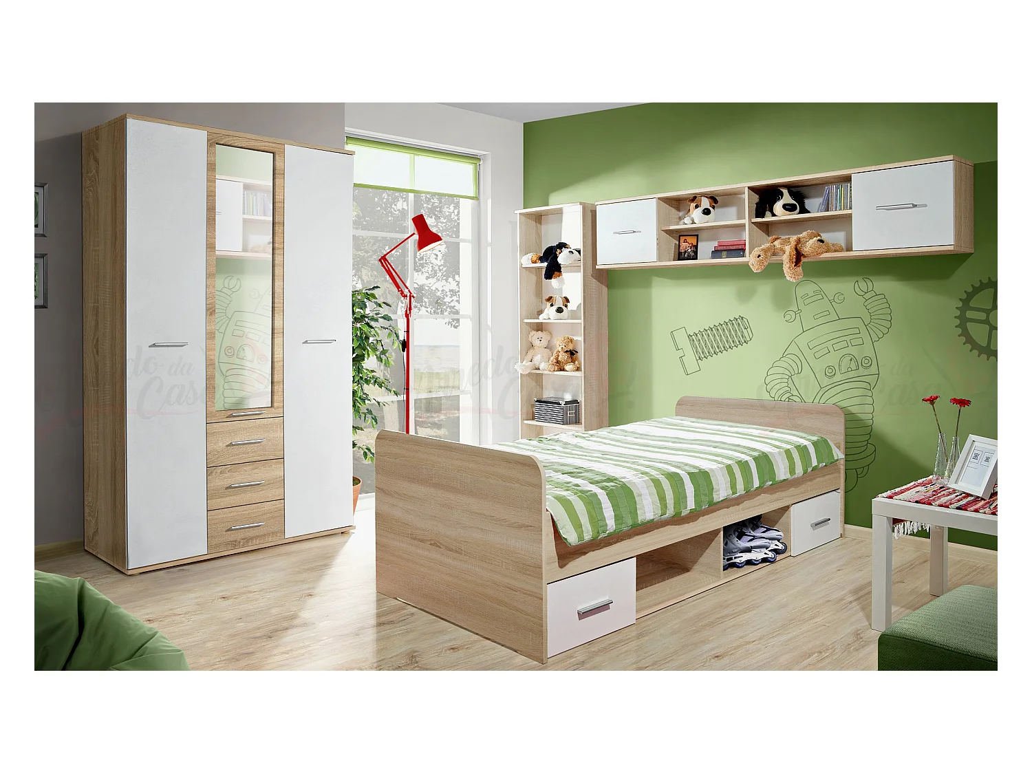 Camera da letto bianca e rovere per ragazzi CBP3