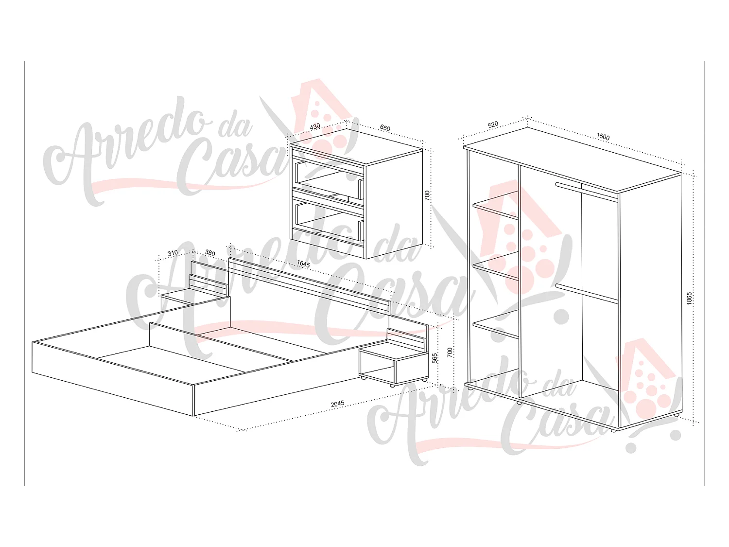 Camera da letto completa bianco lucido e nero CDLU21