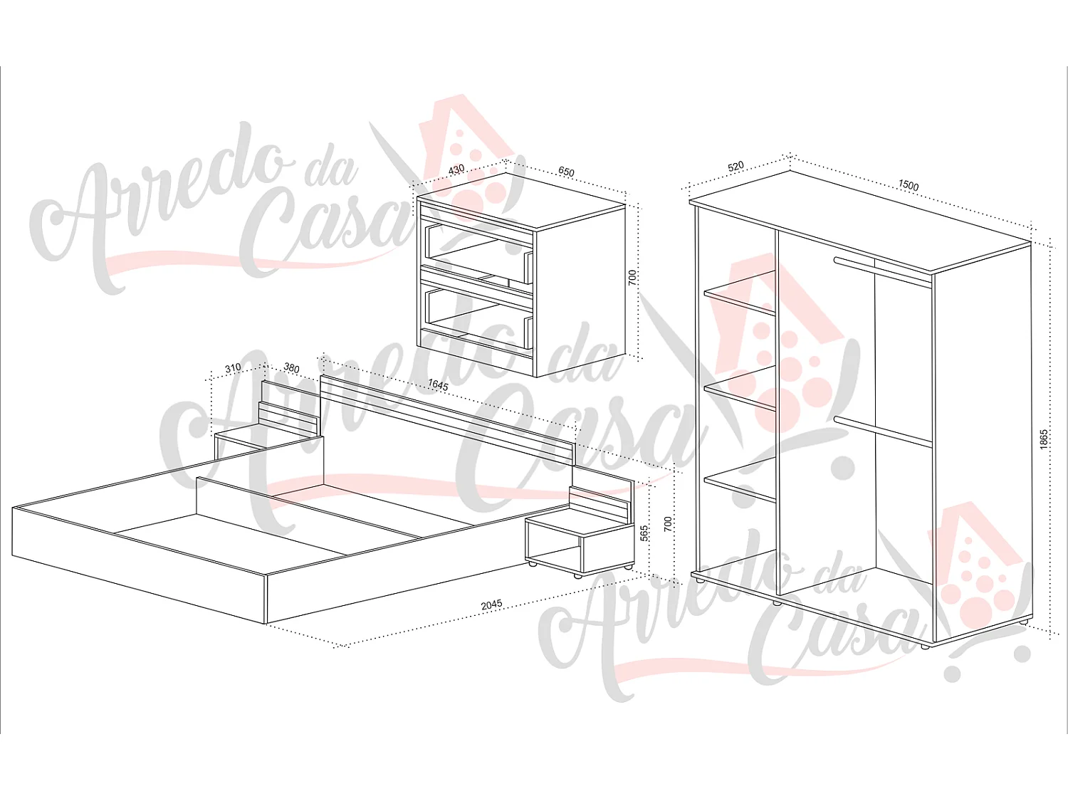 Camera da letto completa bianco lucido e nero CDLU21