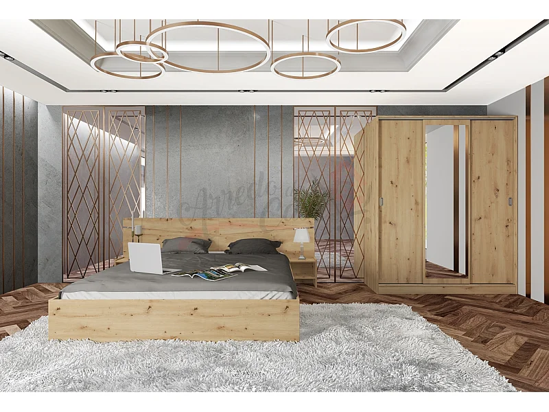 Camera da letto con letto e armadio rovere CDLI34