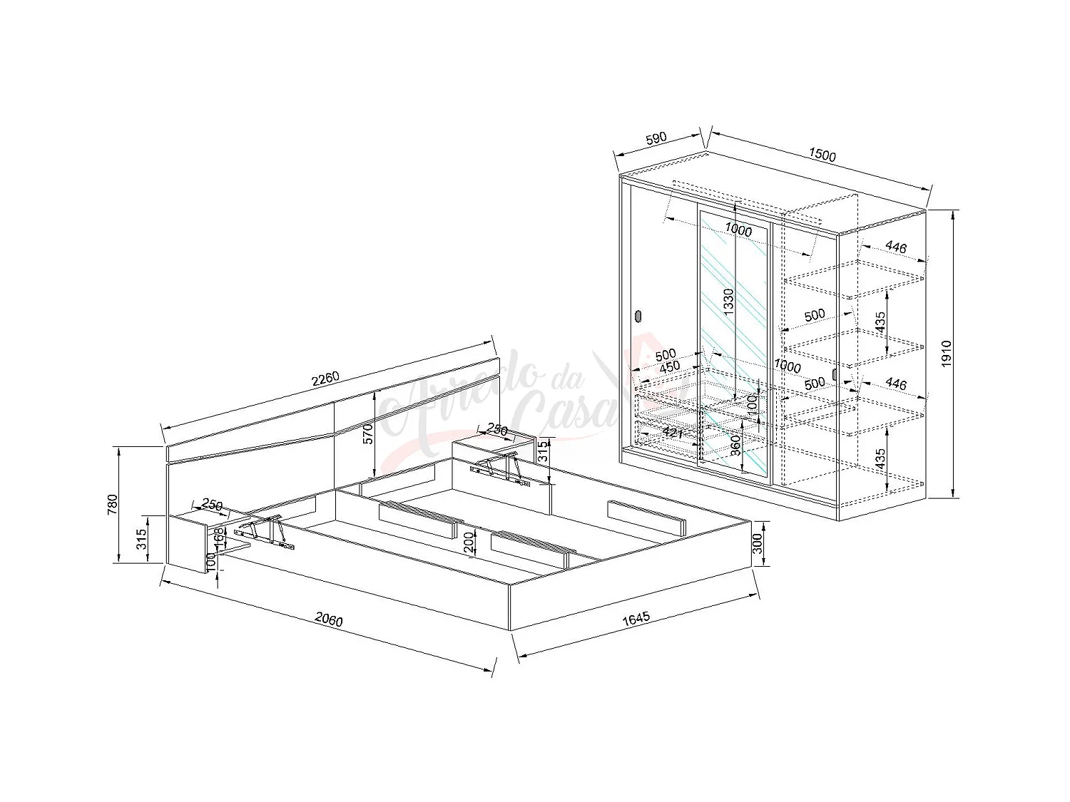 Camera da letto con letto e armadio rovere CDLI34