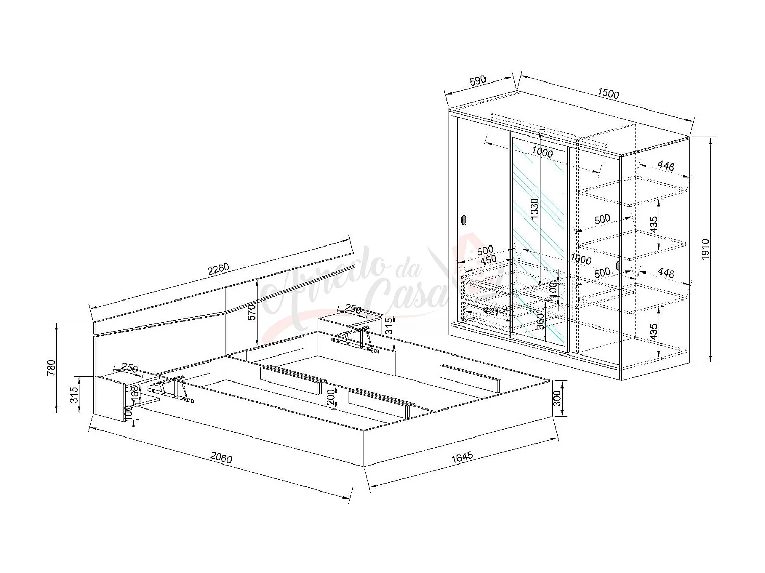 Camera da letto con letto e armadio rovere CDLI34