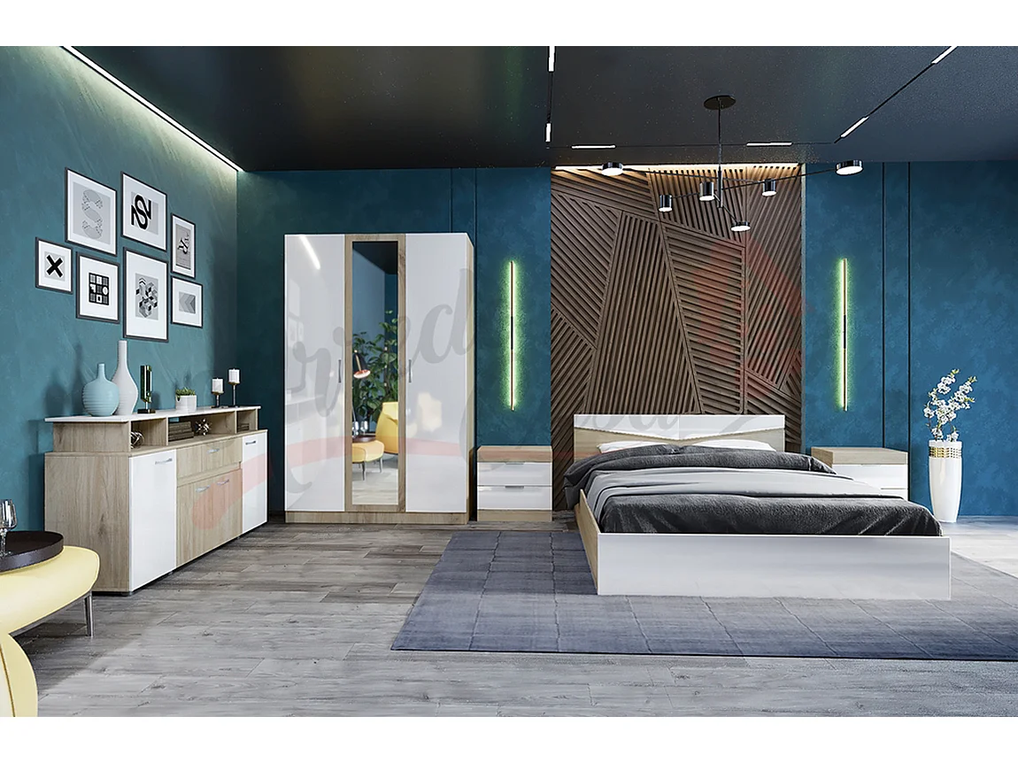 Camera da letto completa sonoma/bianco lucido CDLI33