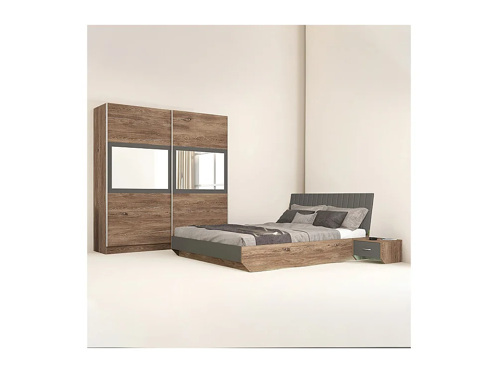 Camera matrimoniale completa con letto 140x200 cm marrone grigio antracite CMG2