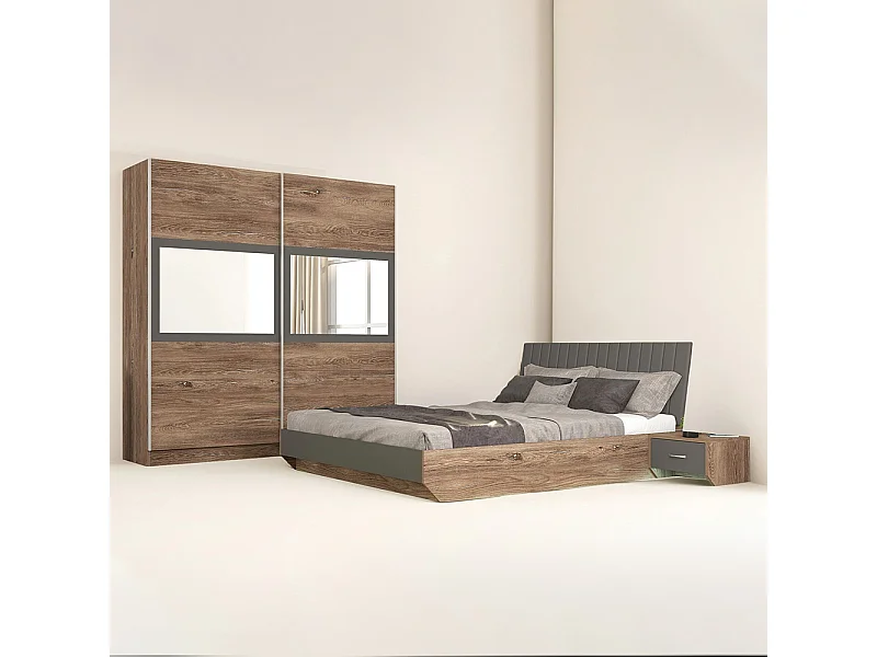 Camera matrimoniale completa con letto 140x200 cm marrone grigio antracite CMG2