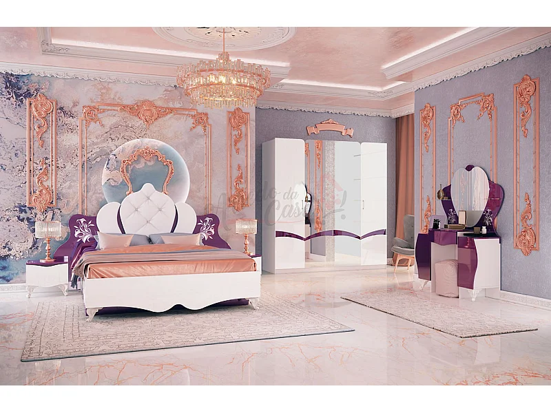 Camera da letto completa bianco/viola lucido CDLI14