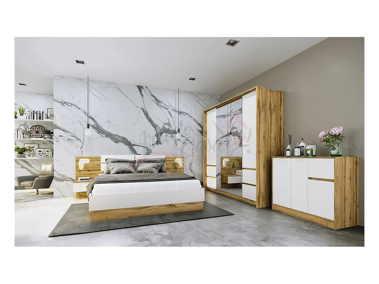 Camera matrimoniale completa bianca e rovere CDLI21