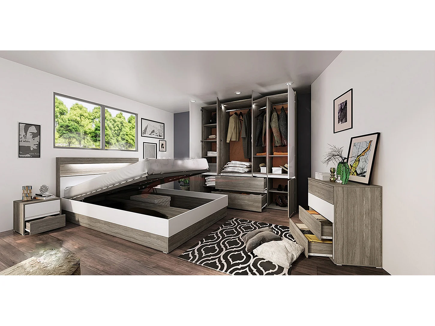 Camera da letto completa rovere e bianco CDLI7009