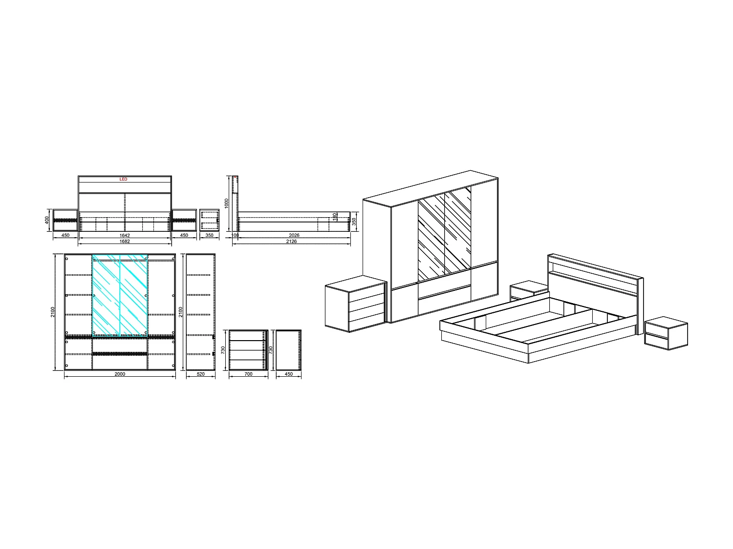 Camera da letto completa rovere e bianco CDLI7009