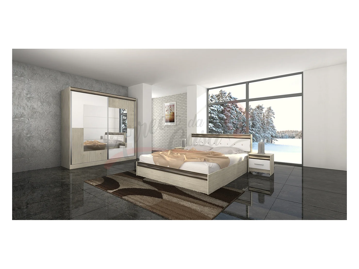 Camera da letto completa rovere chiaro e bianco CDLI7036