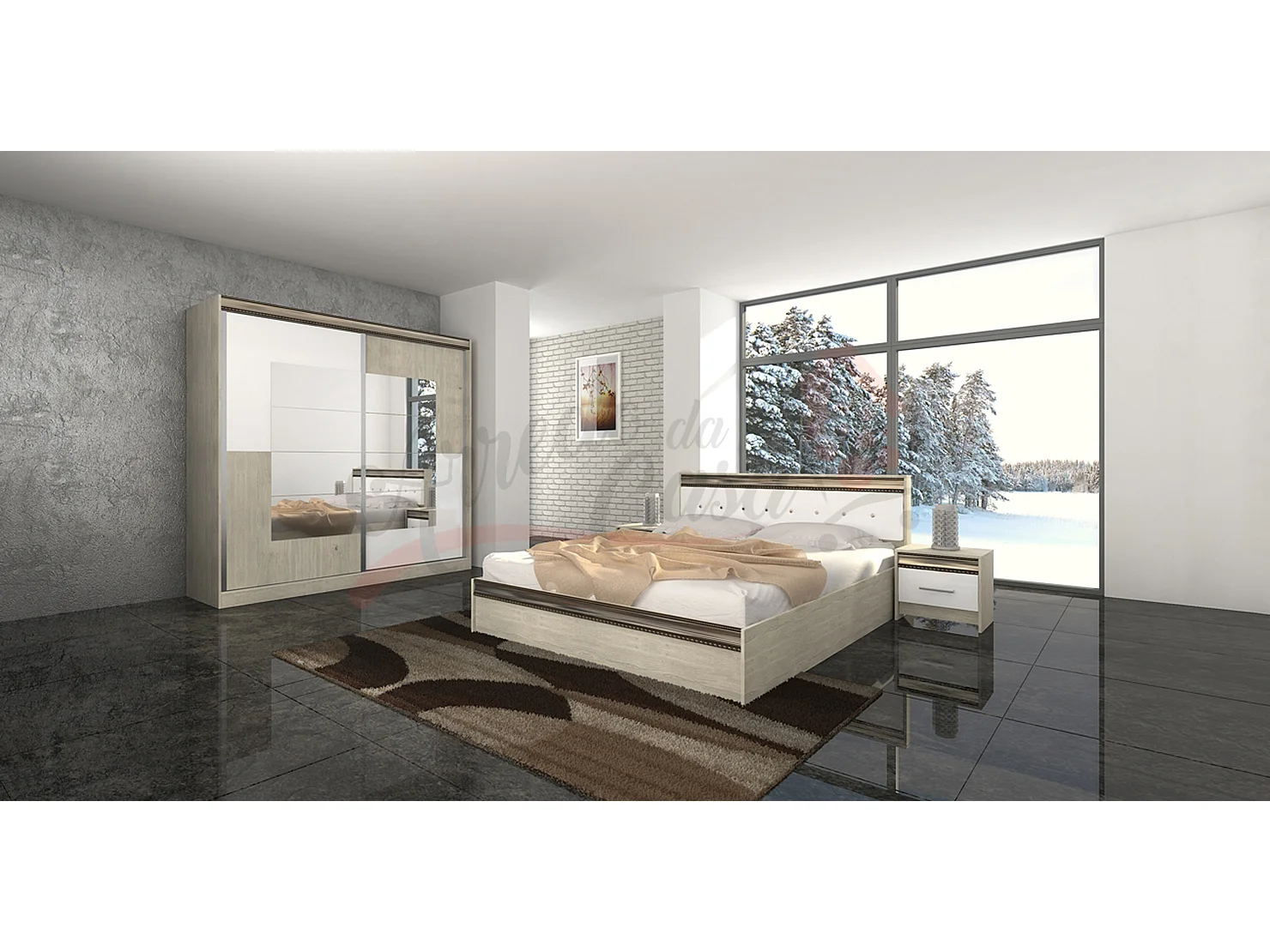 Camera da letto completa rovere chiaro e bianco CDLI7036