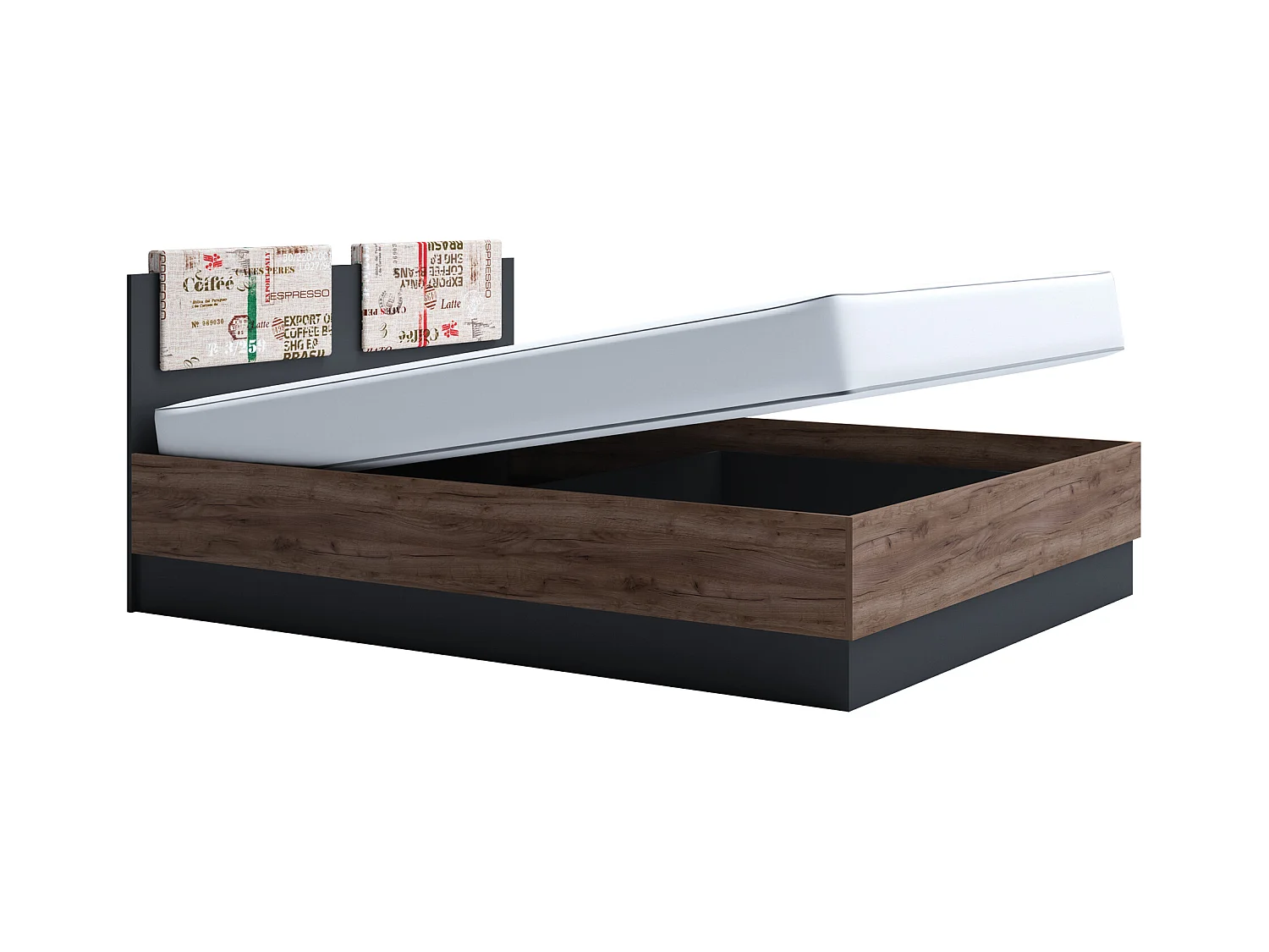 Camera matrimoniale con letto contenitore 160x200 cm noce e antracite CMG38