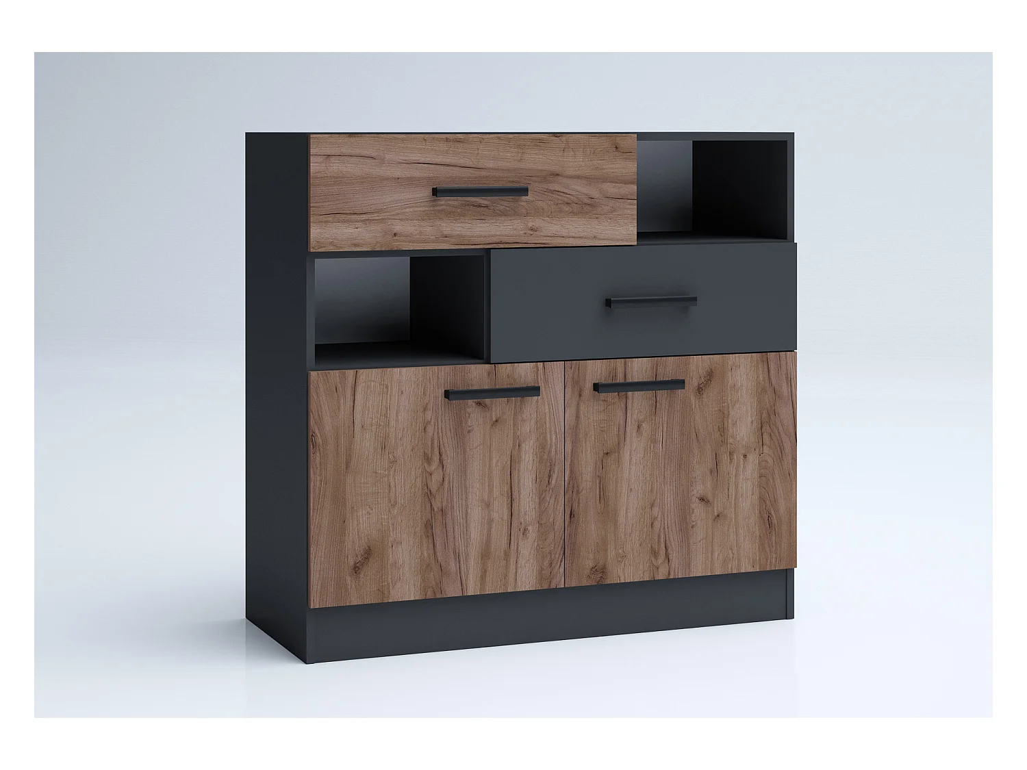 Camera matrimoniale con letto contenitore 160x200 cm noce e antracite CMG38