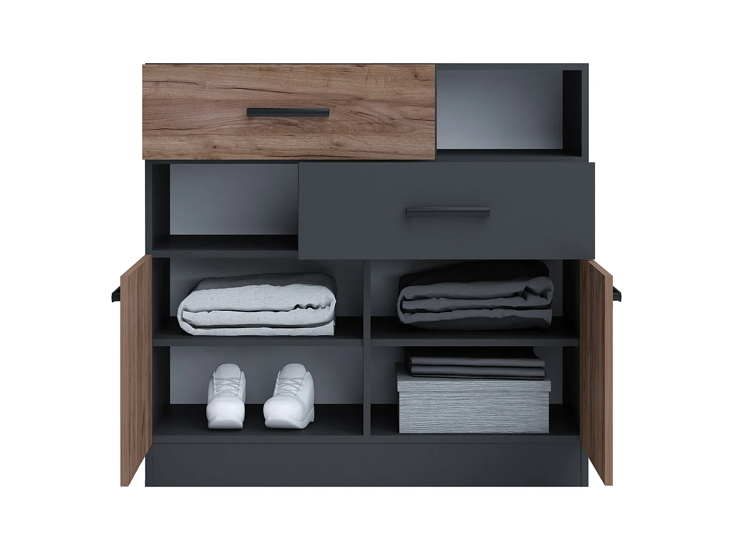 Camera matrimoniale con letto contenitore 160x200 cm noce e antracite CMG38