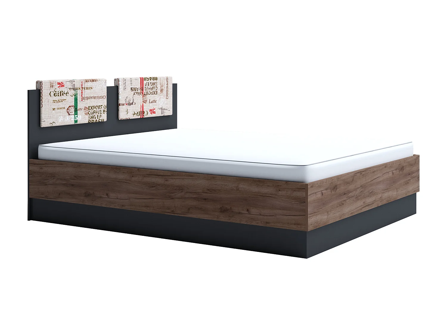 Camera matrimoniale con letto contenitore 160x200 cm noce e antracite CMG38