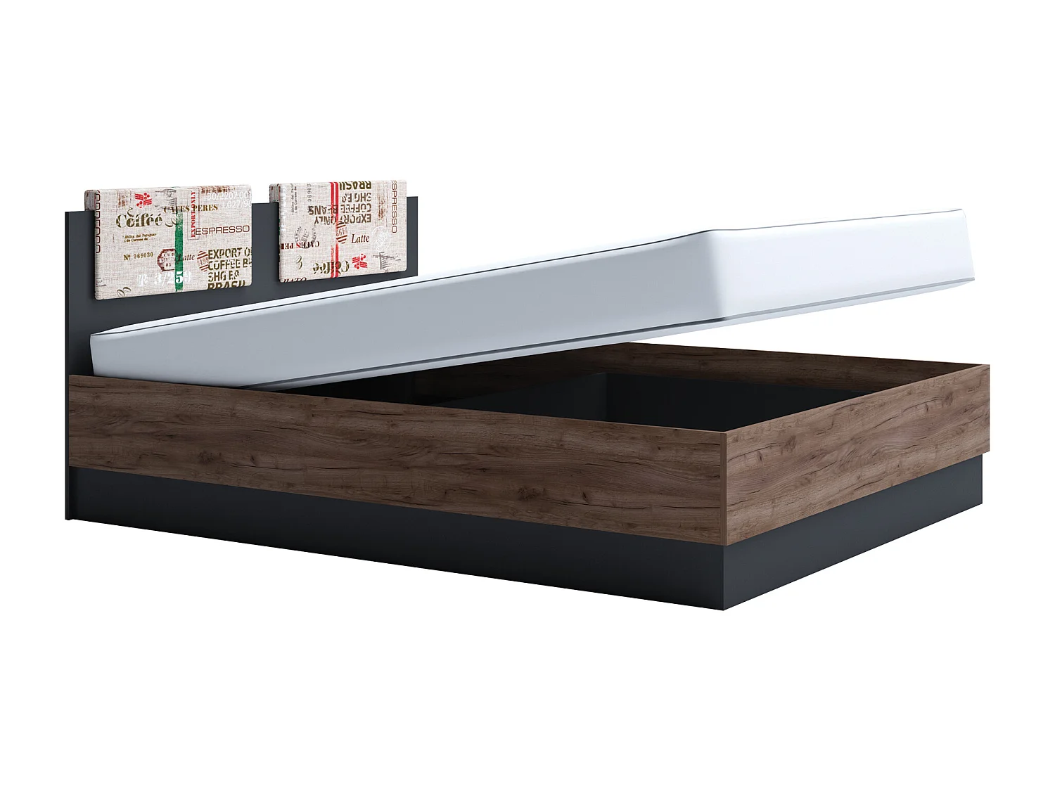 Camera matrimoniale con letto contenitore 160x200 cm noce e antracite CMG38