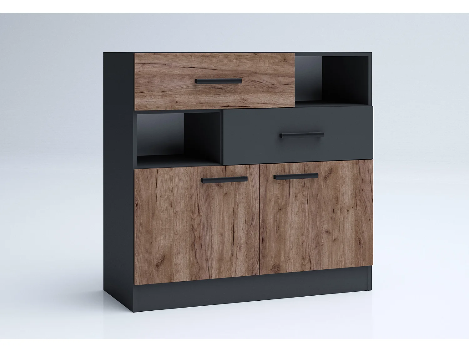 Camera matrimoniale con letto contenitore 160x200 cm noce e antracite CMG38