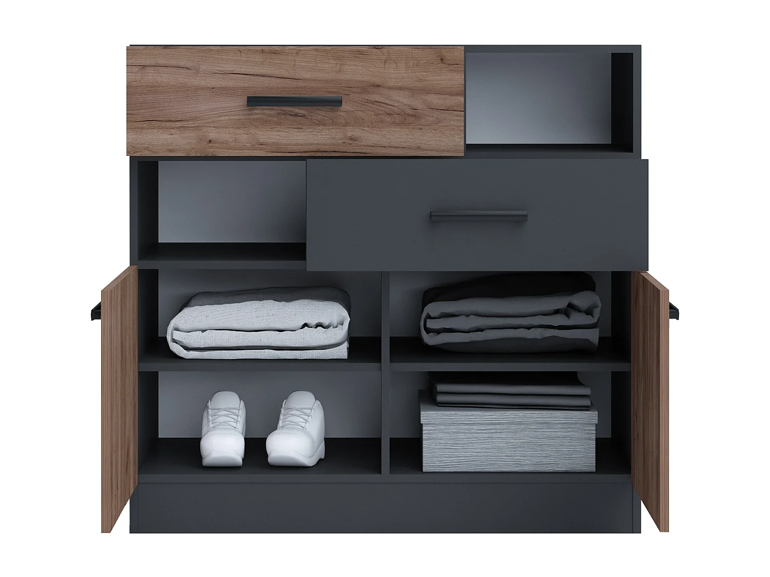 Camera matrimoniale con letto contenitore 160x200 cm noce e antracite CMG38