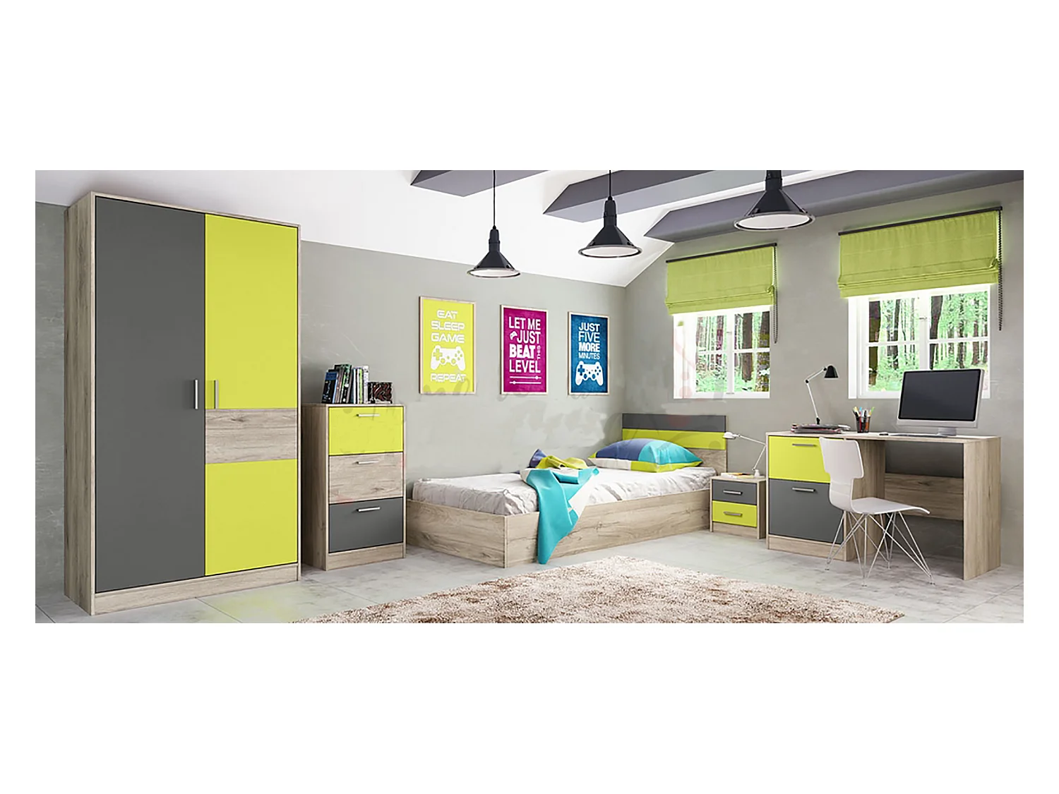 Cameretta moderna grigio e verde CCI6