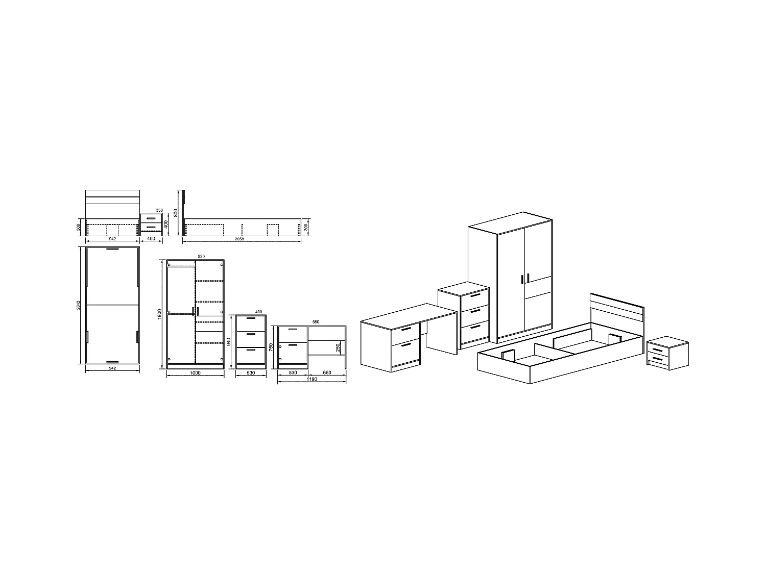 Cameretta moderna grigio e verde CCI6