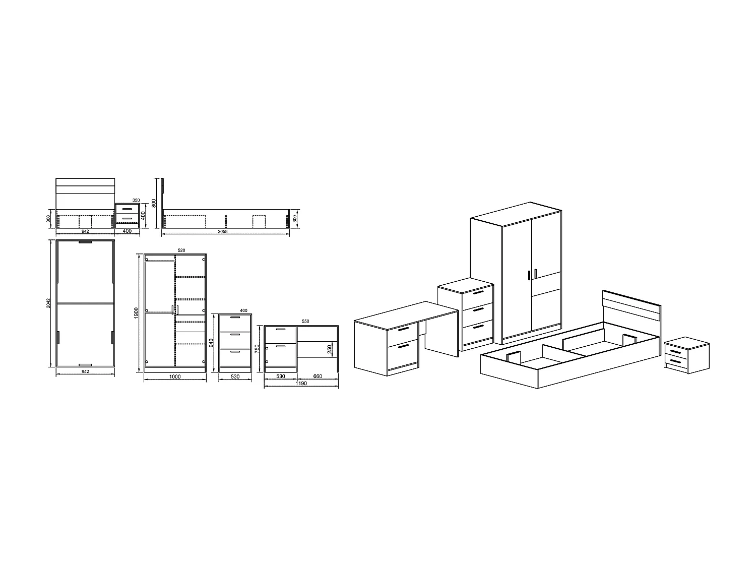 Cameretta moderna grigio e verde CCI6