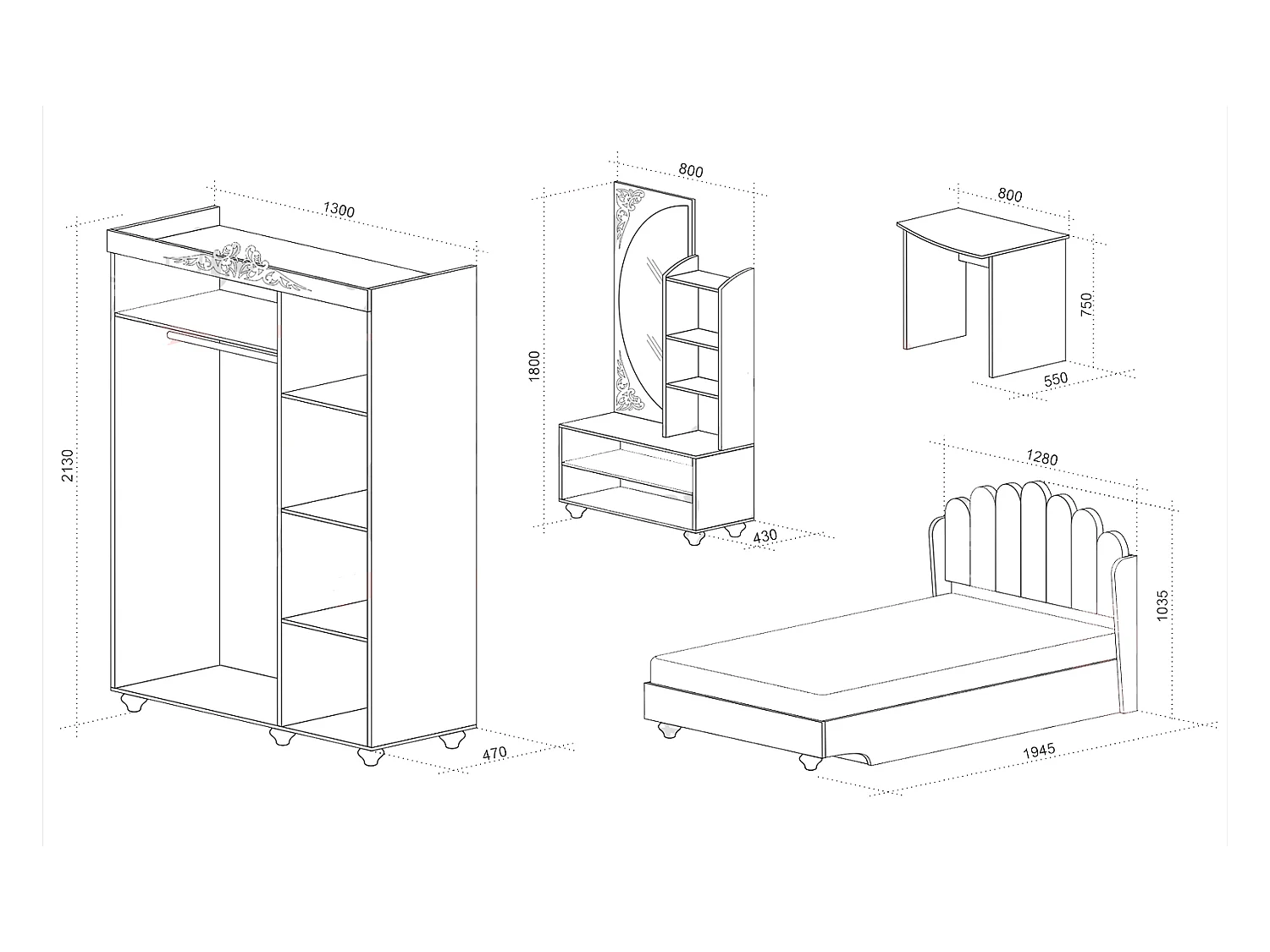 Cameretta moderna completa 120x190 cm bianco marmo e rosa CCU20